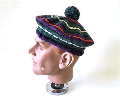 1950s Vintage Mens Tam Oshanter Hat Bonnet Mad Men Era Knit Wool P