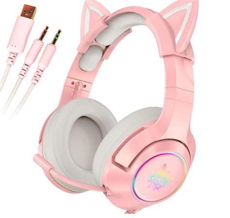 Pink Cat Ear Headset Girls Wired Stereo Gaming Headphones Etsy