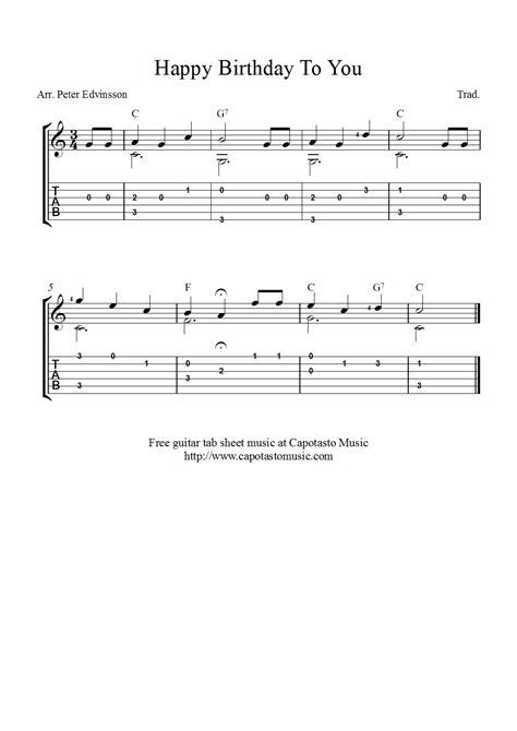 Free Guitar Tablature Sheet Music Happy Birthday To You Soloversion