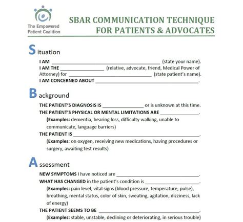 Inpatient Sbar Communication Form For Patient And Families Patient