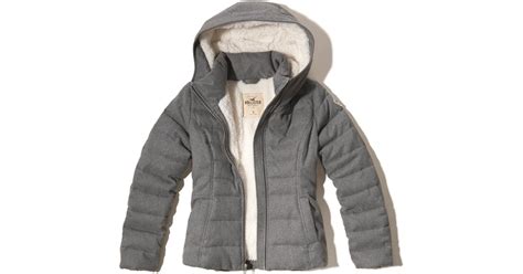 Hollister Synthetic Sherpa Lined Puffer Jacket In Grey Grey Lyst