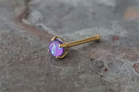 Purple Opal Gold Nose Bone Gold Nose Stud Nose Ring Prong Set Gold