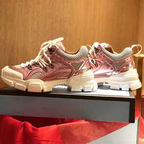 Gucci Unisex Flashtrek Sneaker With Removable Crystals In Pink Metallic