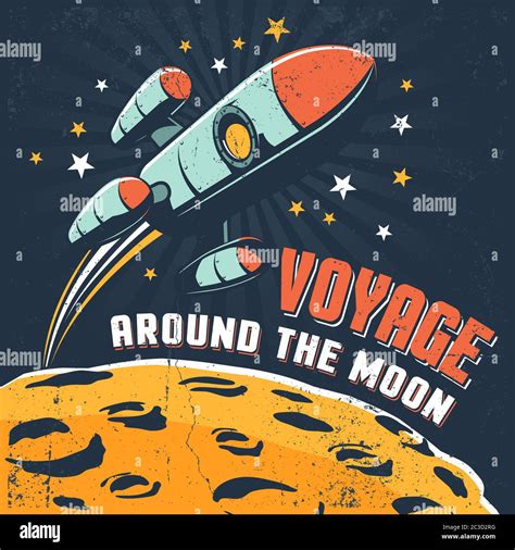 Rocket Flying Around Moon Orbit Stock Vector Image And Art Alamy