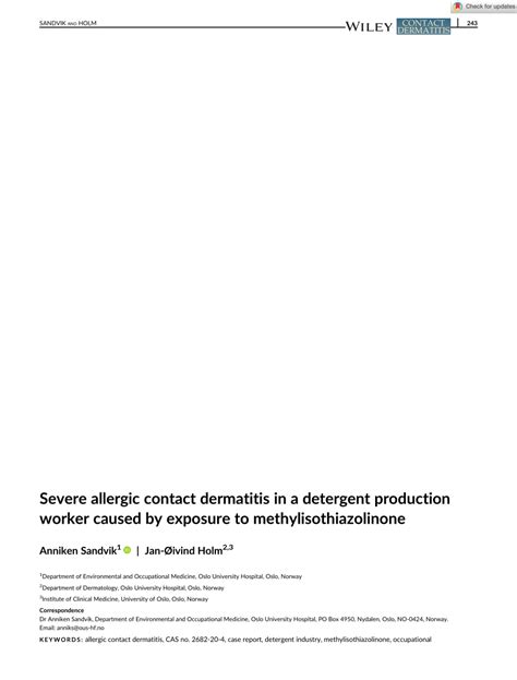 Pdf Severe Allergic Contact Dermatitis In A Detergent Production