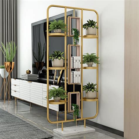 Metal Plant Stand Display Shelf Room Divider Screen With 9 Shelving