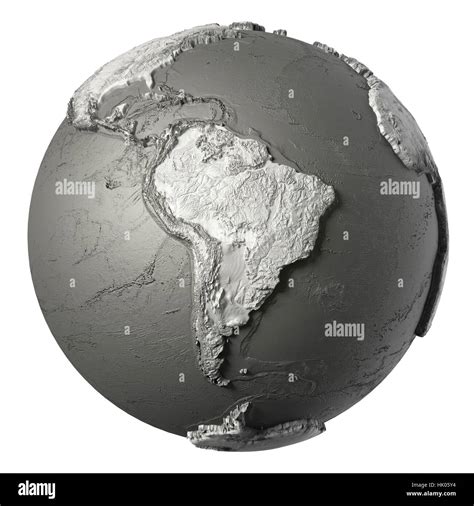Globe Model With Detailed Topography Without Water South America 3d
