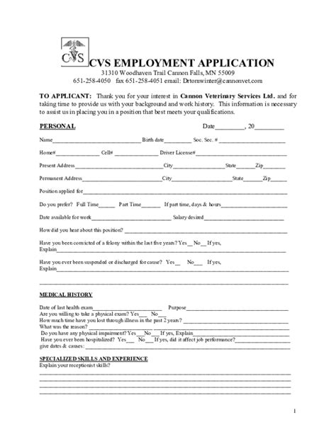 Start your job application template by including your contact details at the top. Free Printable CVS Job Application Form