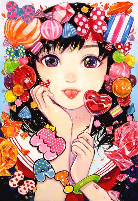 Candy Cute Anime Girl Original Long Hair Looking Wallpaper Pretty Art