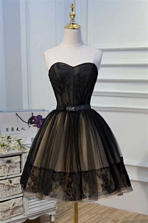 A Line Black Lace Sweetheart Homecoming Dress Black Homecoming Dress