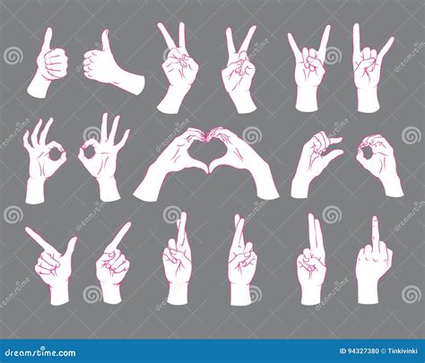 Gesture Set Female Hands Showing Different Signs Vector Illustration