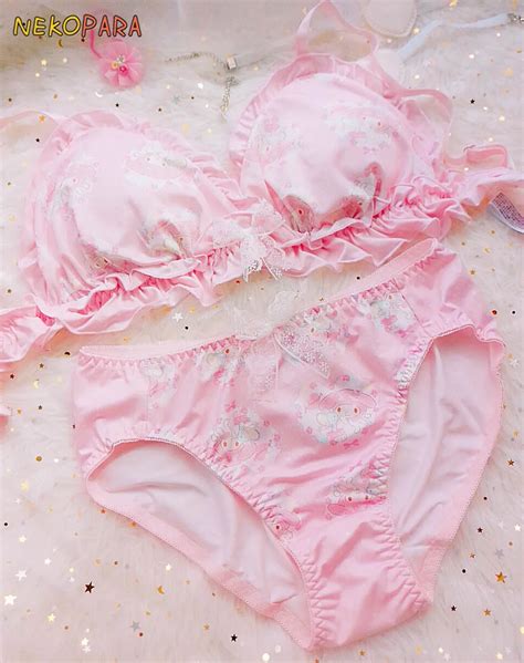 my melody pink milk silk japanese bra and panties set bows wirefree soft underwear sleep intimates