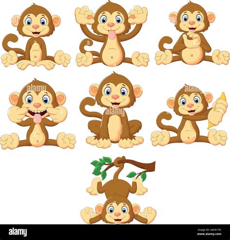 Cartoon Monkeys Collection Set Stock Vector Image And Art Alamy