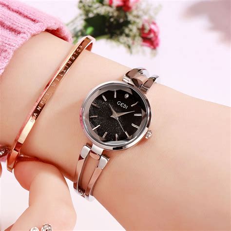 women stainless steel waterproof bracelet watch with spiral case for casual office silver shell
