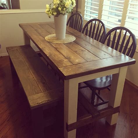 Beautiful Farmhouse Table And Bench In Jacobean And Classic Grey
