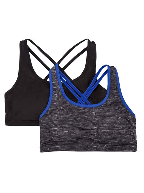 Fruit Of The Loom Girls Strappy Back Sports Bra 2 Pack Sizes 4 16