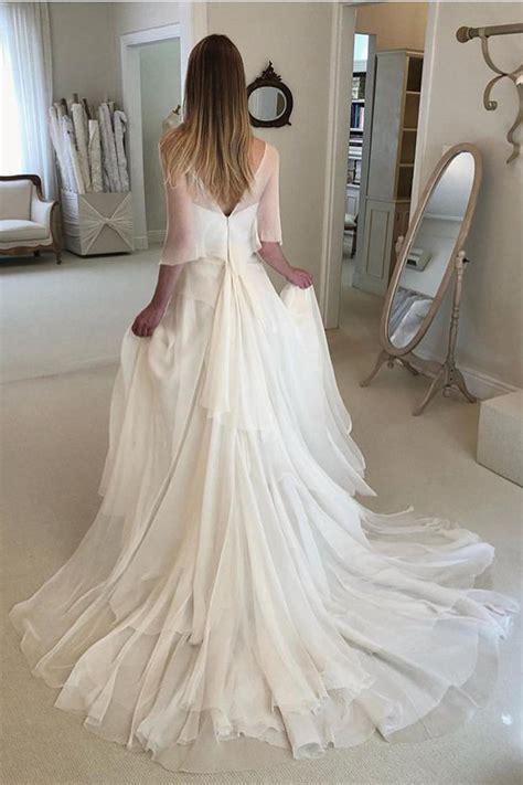 Simple Elegant Chiffon Beach Wedding Dresses With Wrap Sleeves Unique