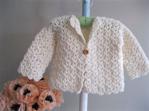 Crocheted Baby Sweaterwinter White Jacket Etsy Crochet Baby