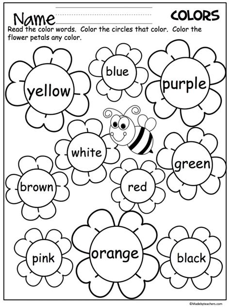 The Color Word Worksheet For Preschool