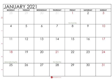 Download Blank Free 🇺🇸 January 2021 Calendar Printable Cute