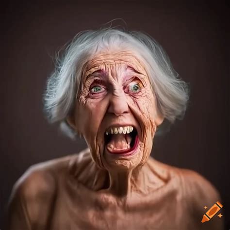 humorous portrait of an elderly woman making funny faces