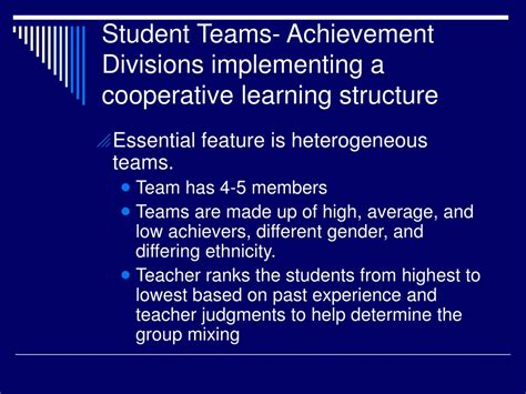 Ppt Cooperative Learning Implementing Student Teams And Achievement