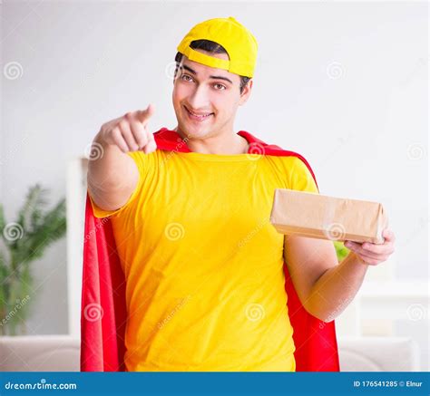 Superhero Delivery Guy with Box Stock Image - Image of freight