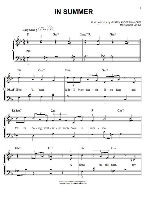 In Summer From Frozen Sheet Music Josh Gad Easy Piano Sheet