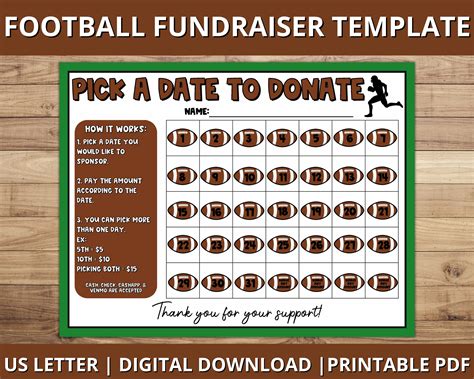 Football Calendar Fundraiser Pick A Date To Donate Printable Football