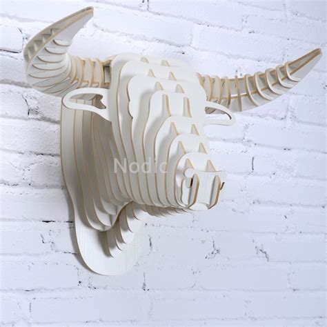 White Color Bull Head Wood Crafts Wall Hanging Home Decorationanimal