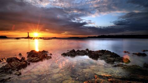 Wallpaper Sunlight Landscape Sunset Sea Lake Water Rock Nature