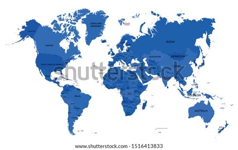 Blue World Map Borders All Country Stock Vector Royalty Free