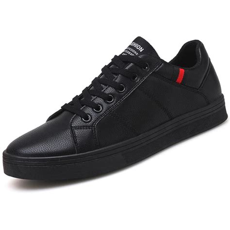 Leather Men Skateboarding Shoes Black Brand Footwear Sneakers Flat Male