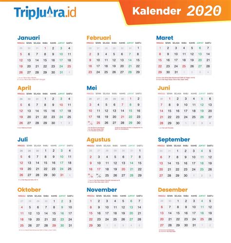 Kalender 2020 Lengkap Dengan Hari Merah And Libur Nasional