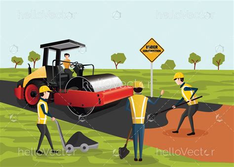 Road Construction Vector The Process Of Building A New Road Road