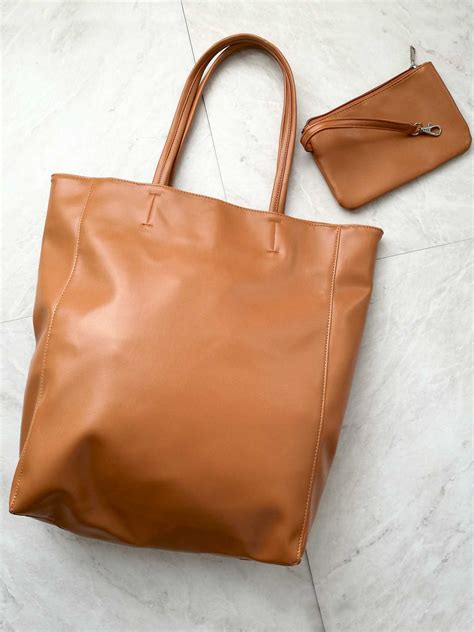 Oversized Eco Vegan Leather Lambskin Tote Bag 167 With Little Purse