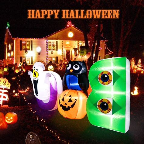 Meland Halloween Boo Scene Inflatable With Owl Pumpkin And Ghost 7ft
