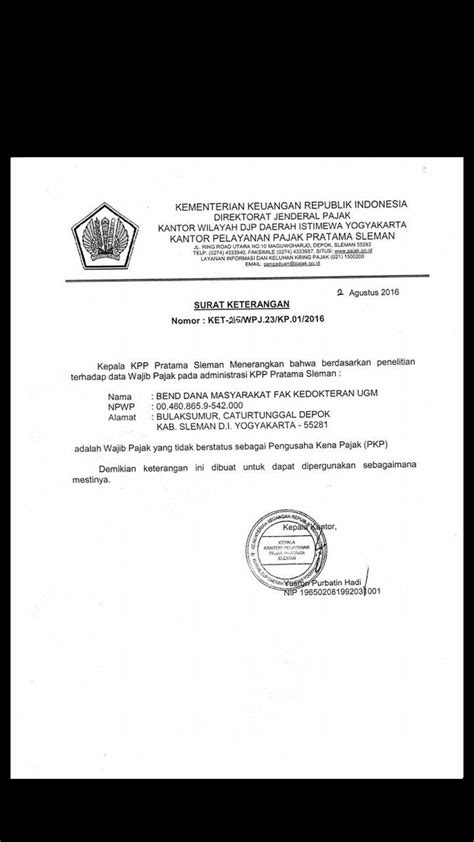 Surat Keterangan Non Pkp Dari Kantor Pajak Dapatkan Contoh