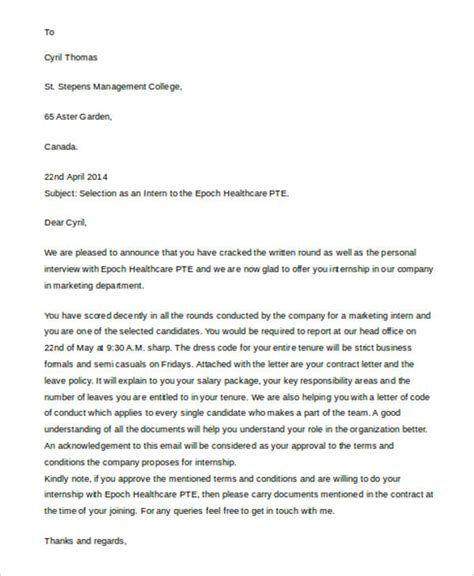 Generally, this letter is a part of a package of documents that present the intern with the remaining information about the position and the program. 9+ Internship Appointment Letter Templates - Free Sample ...