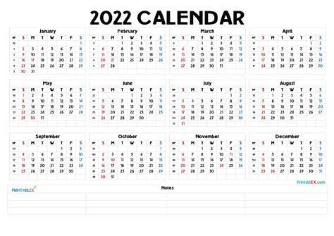 Printable Calendar 2022 Landscape
