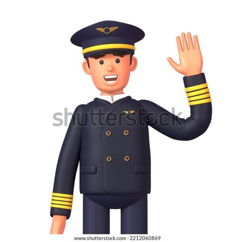 3d Render Cheerful Airline Pilot Waving 库存插图 2212060869 Shutterstock