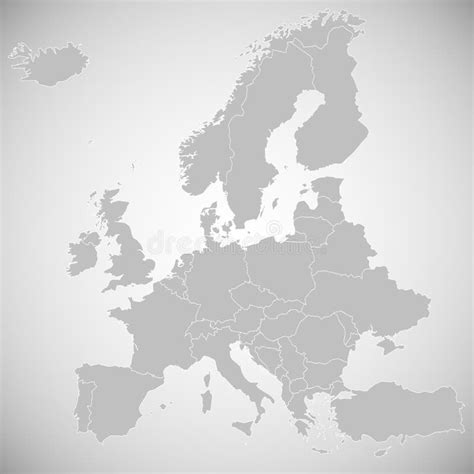 Europe Map Grey Colored On Dark Background High Detailed Political