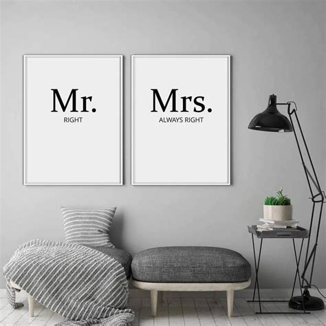 Handmade gifts & wrap ideas : Mr And Mrs Wall Art Posters Black & White Fine Art Canvas Prints Minimalist Wall Art ...