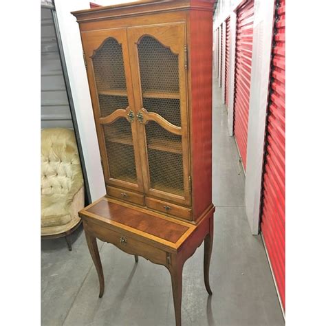 On hold for will chippendale secretary hutch desk antique. Vintage Secretary Desk with Mesh Glass Door Hutch | Chairish