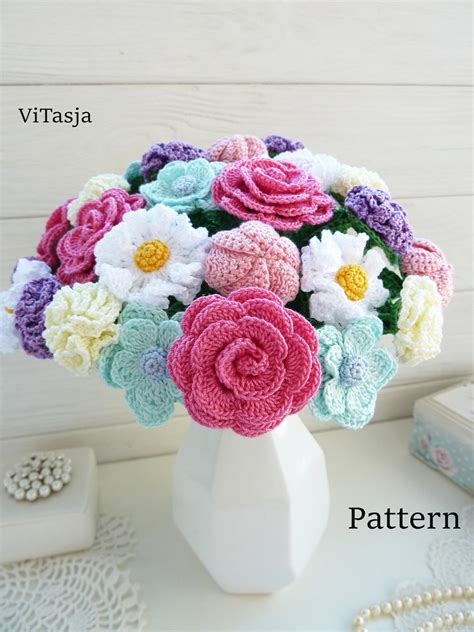 PATRÓN ramo de crochet Flores para decoración Hacer regalo de crochet Flores de boda a
