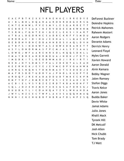 NFL PLAYERS Word Search WordMint