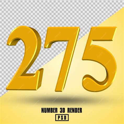 Premium Psd Number 275 3d Render Yellow Gold Color