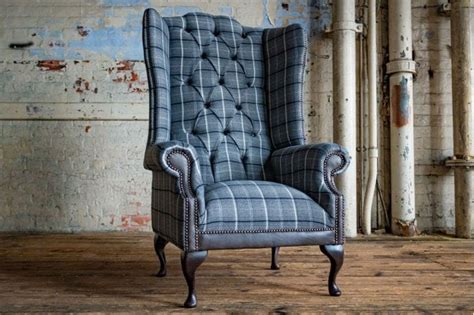 Conrad Chesterfield Wing Chair Grey Tweed Oswald And Pablo