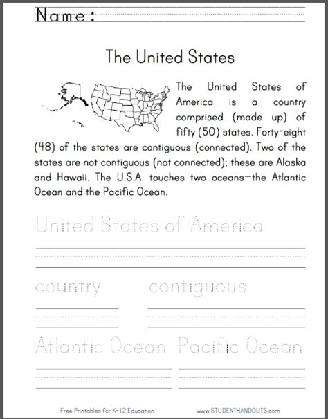 United States Geography Primary Worksheet Free To Print Pdf File