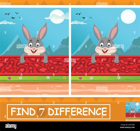 Rabbit Cartoon Vector Illustration Find 7 Differences Educational
